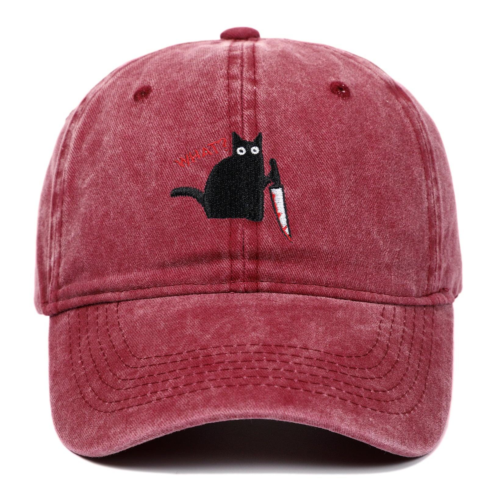 Wholesale Black Cat Knife Embroidered Baseball Cap Cotton Old Washed Baseball Cap