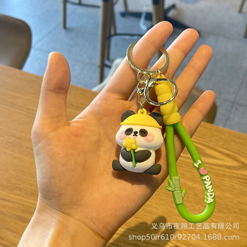 Wholesale Cute Panda Travel Keychain Rubber Doll Car Bag Key Chain Pendant Gift