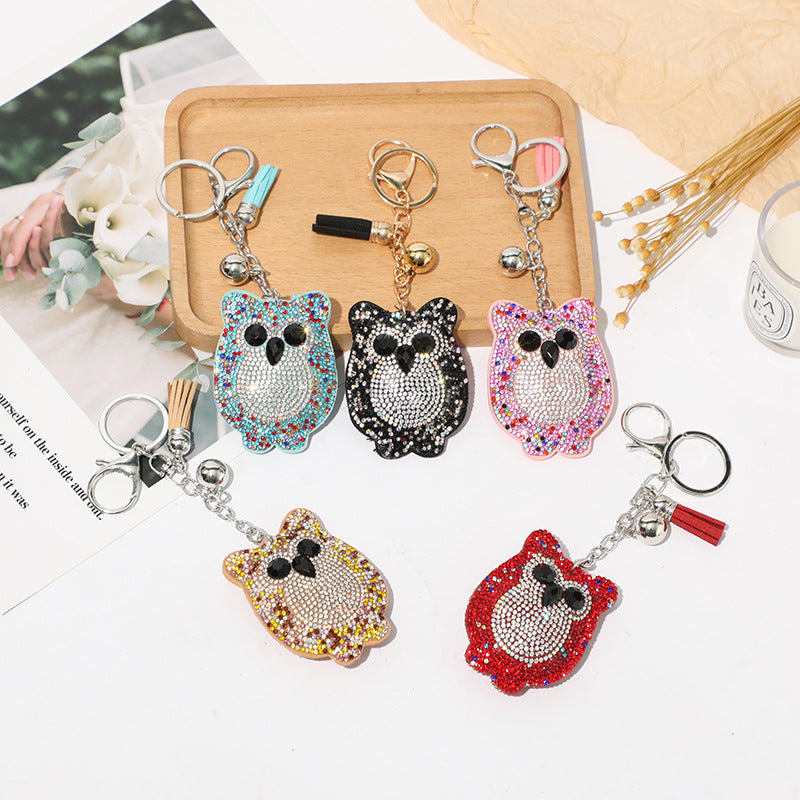Wholesale 12pcs  cartoon owl rhinestone keychain