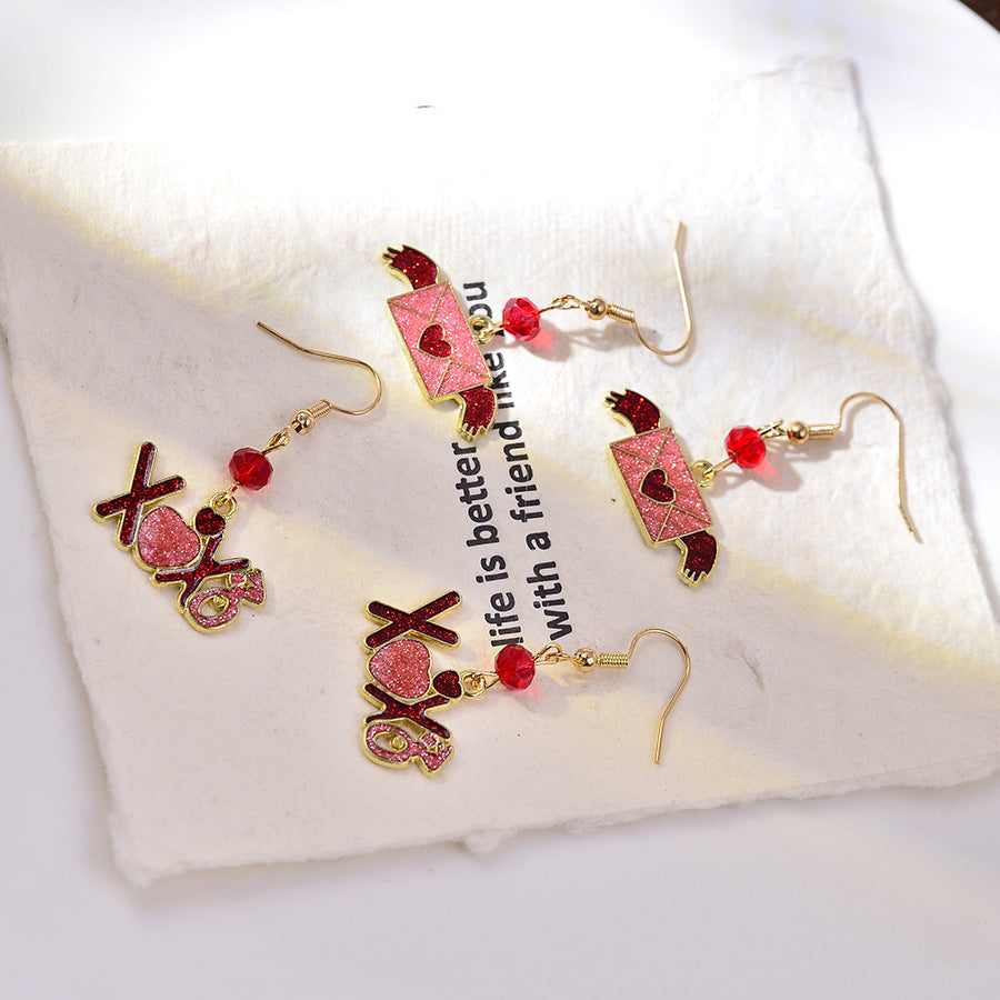 Wholesale Letter xoxo Pink Valentine' s Day Love Envelope Wings Earrings