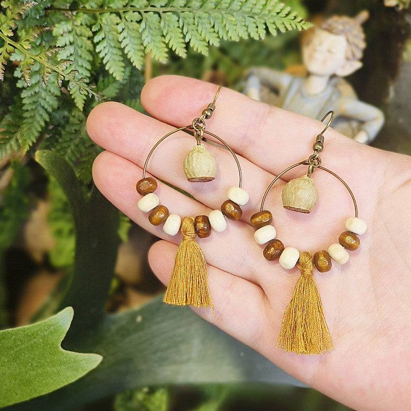 Wholesale Retro Real Fruit Exaggerated Large Hoop Hanging Wooden Beads Earrings