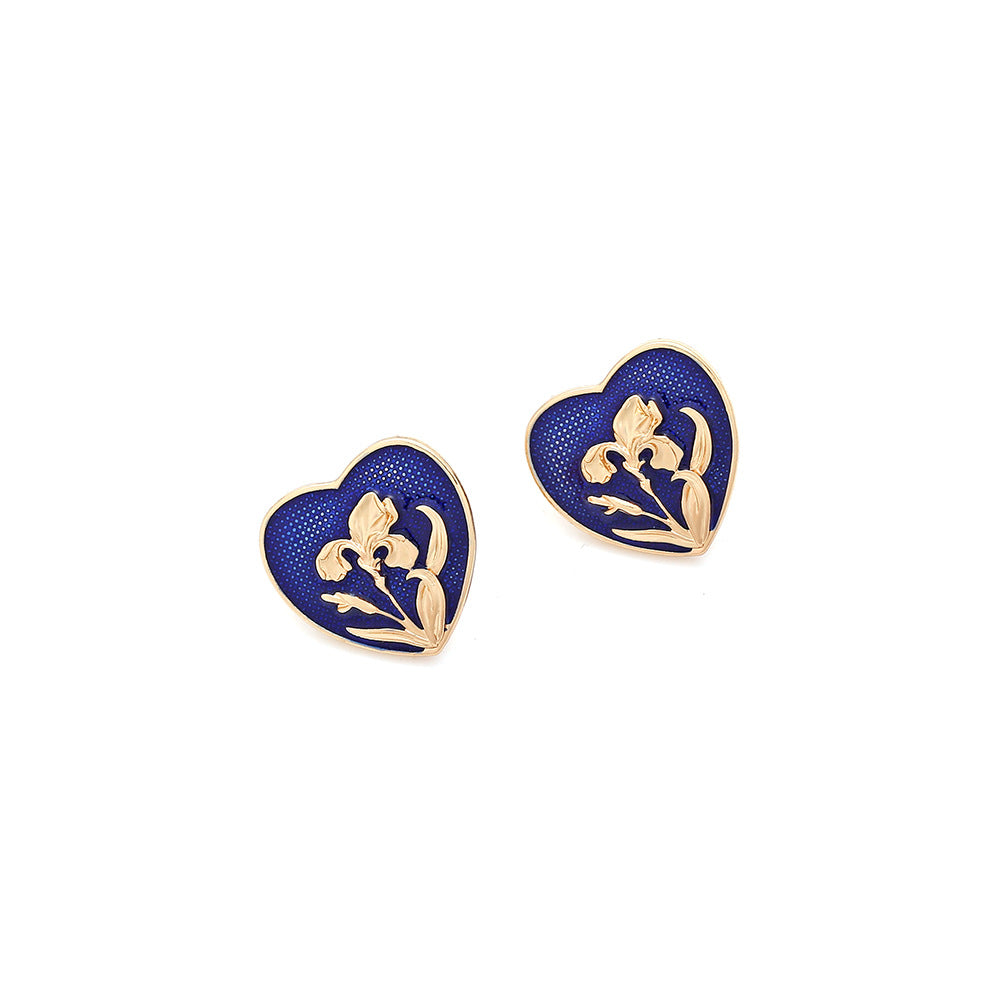 Wholesale Valentine's Day Vintage Heart Shape Enamel Flower Earrings