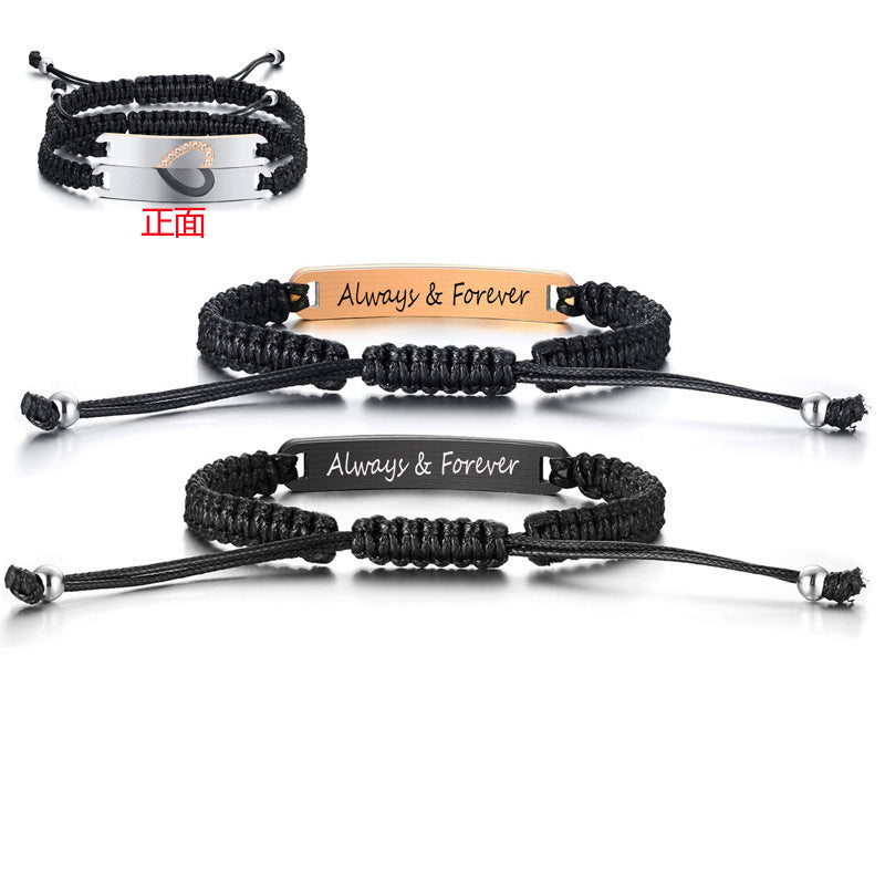 Wholesale Black steel plate woven magnetic stainless steel heart-shaped bracelet