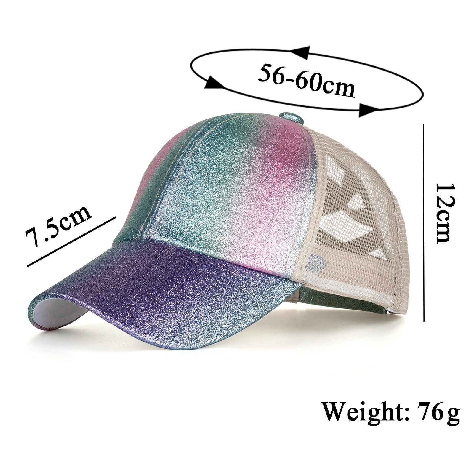 Wholesale Gradient Glitter Double Cross Elastic Mesh Ponytail Baseball Cap