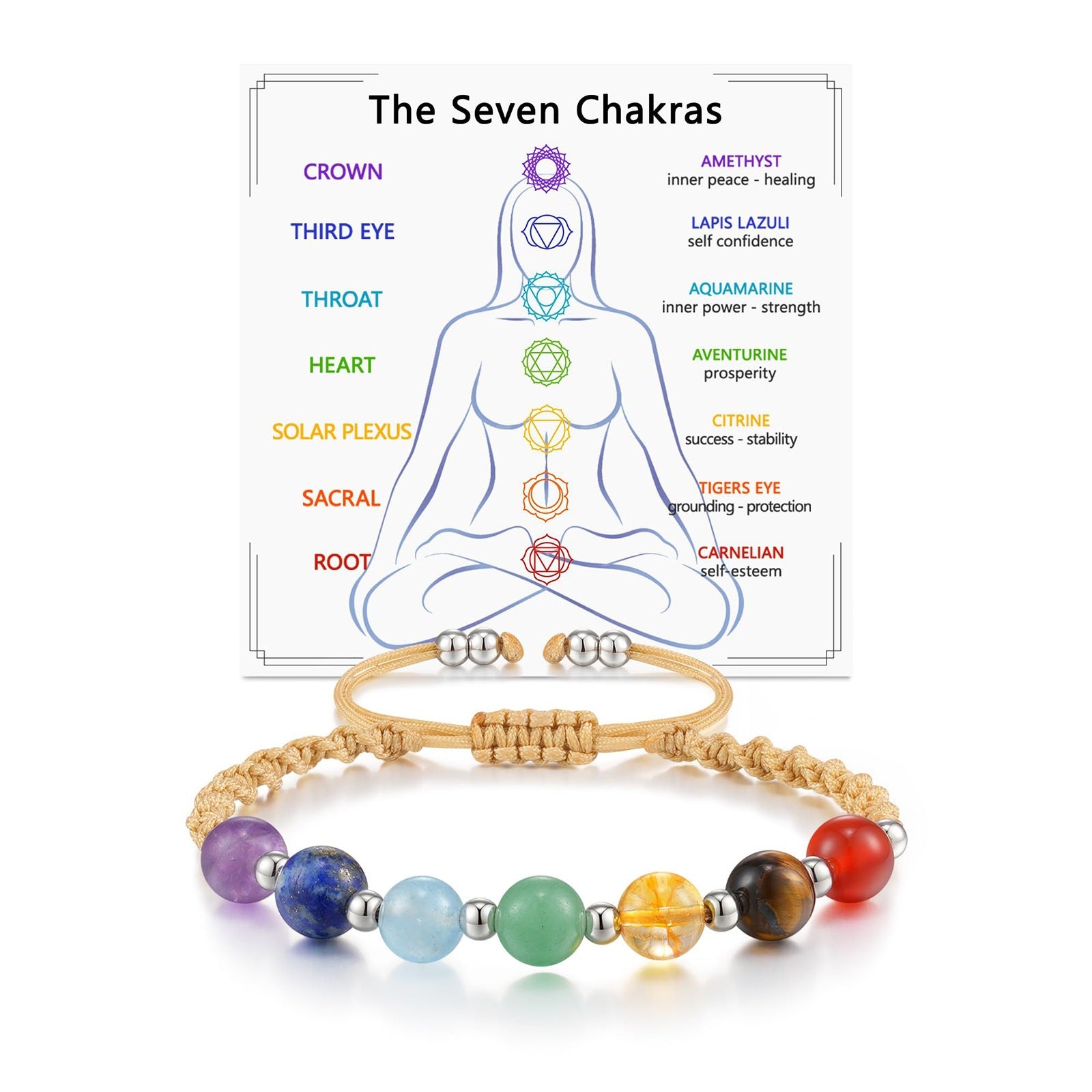 Wholesale Seven Colors Natural Stone Handmade Woven Flat Knot Bracelet Bohemian Yoga Gift Jewelry Accessory