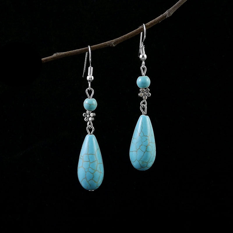 Wholesale Tibetan Nepal Ethnic Minority Vintage Miao Silver Turquoise Earrings