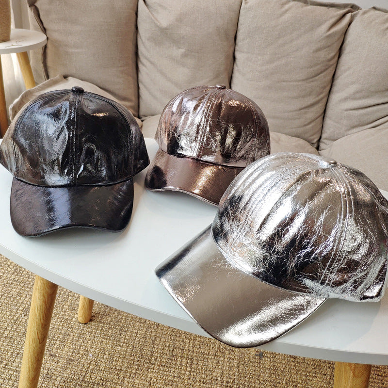 Wholesale Bright Color Baseball Caps Pu Leather Peaked Caps Hip-Hop  Trendy Hats