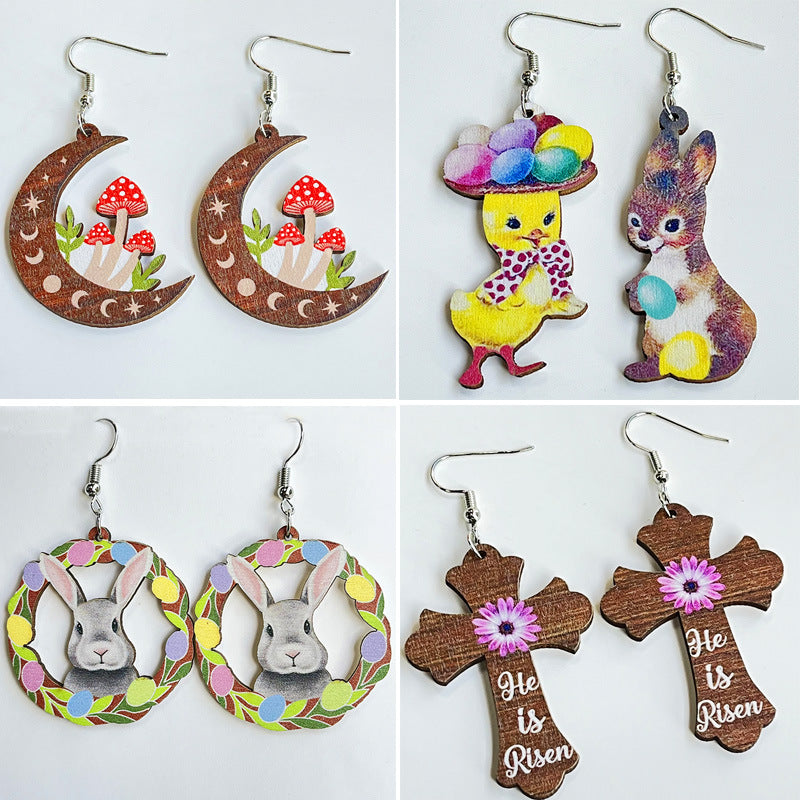 Wholesale 2pcs Cute Mushroom Cross Rabbit Easter Egg Earrings