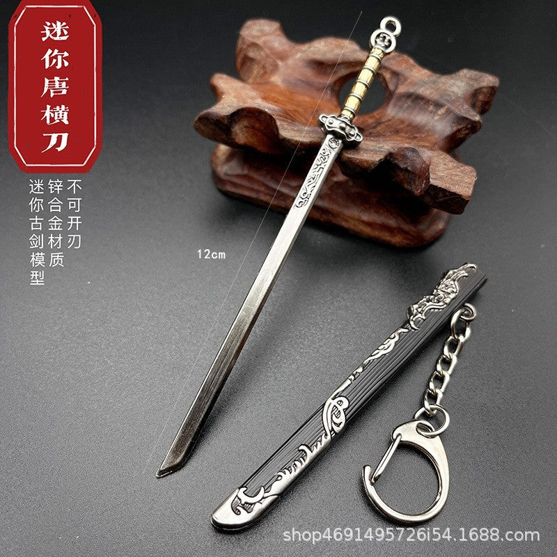 Wholesale Mini Sword Weapon Model with Sheath Embroidered Spring Knife Pendant