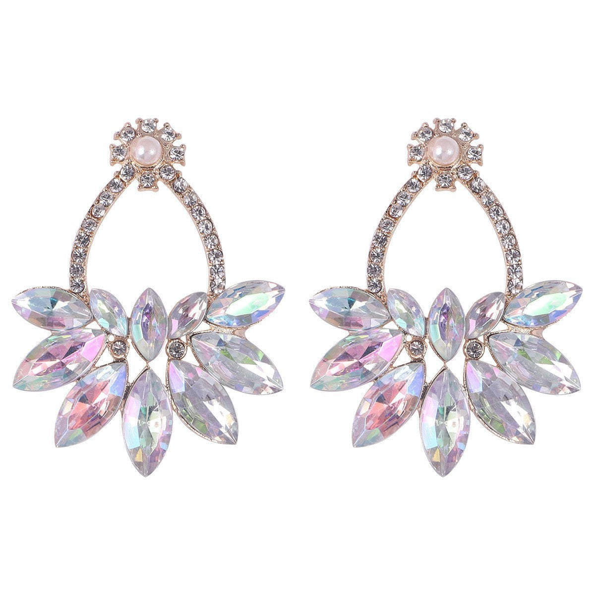 Wholesale Geometric Water Drop Love Petals Leaves Diamond Earrings