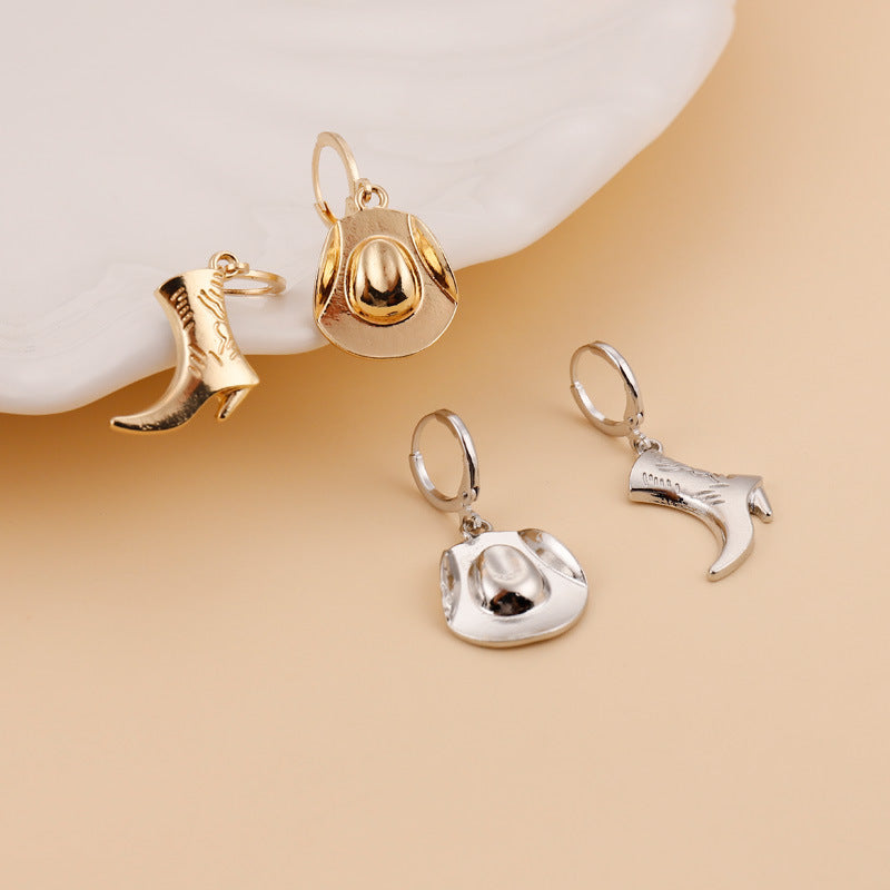 Wholesale Retro Gold Tone Hat Pendant Earrings For Women Fashion Accessory Gift Boutique Resale Jewelry