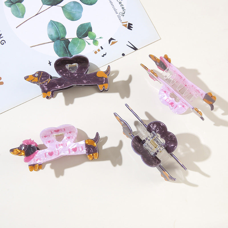 Wholesale Dachshund Shape PVC Hair Clip For Women Spray Painted Cute Hair Accessory