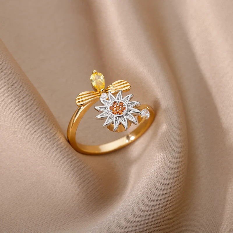 Wholesale simple rotatable sunflower decompression Open Ring