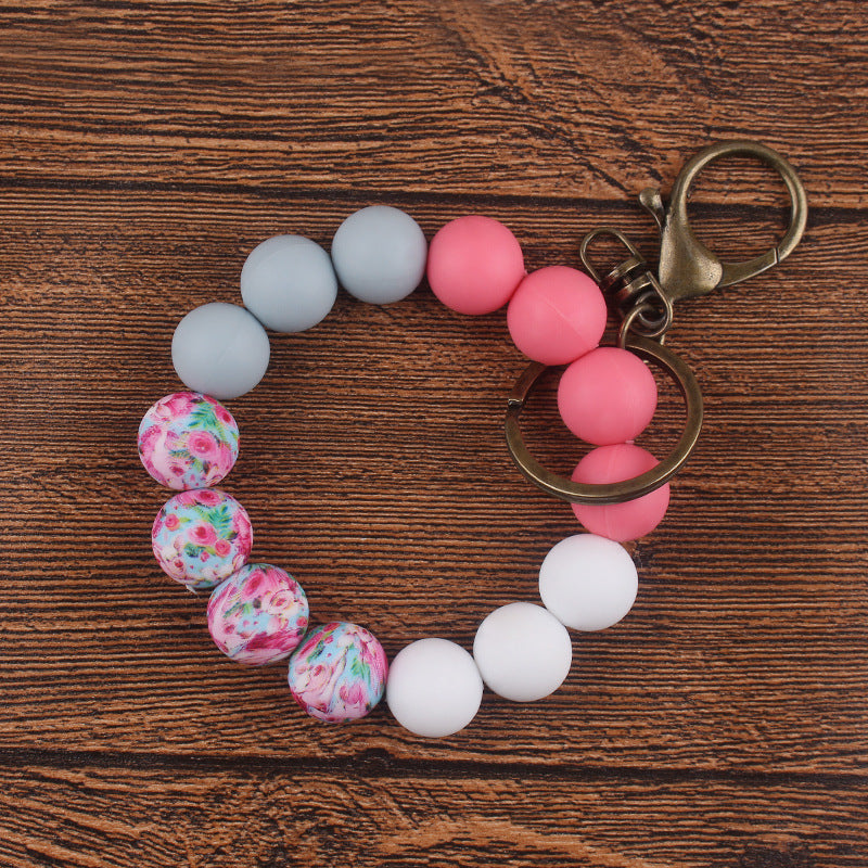 Wholesale 3pcs Printed Silicone DIY Printed Beaded Bracelet Keychain Accessories