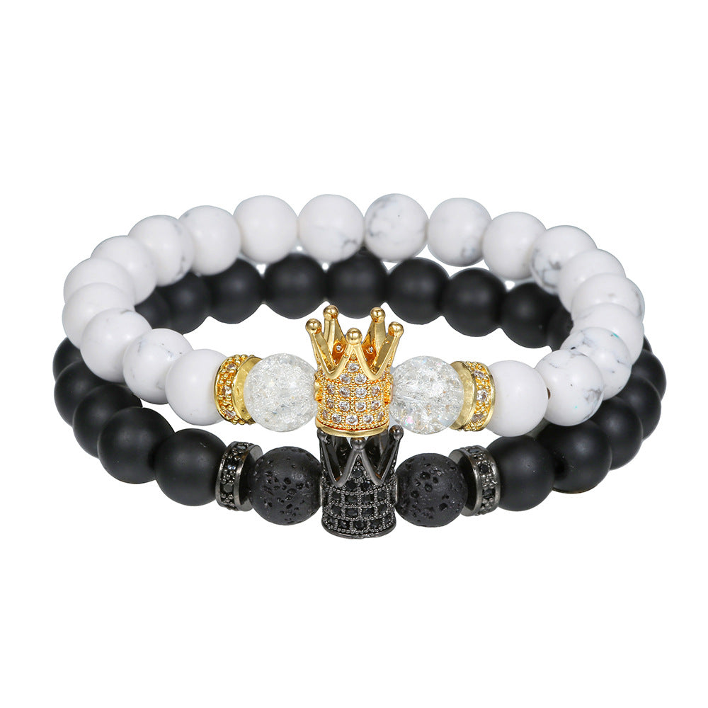 Wholesale Black Matte Stone Lava Stone Zircon Crown Bracelet