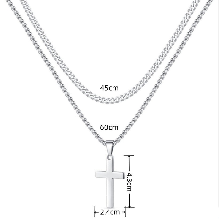 Wholesale Snake bone chain double layered cross pendant stainless steel necklace