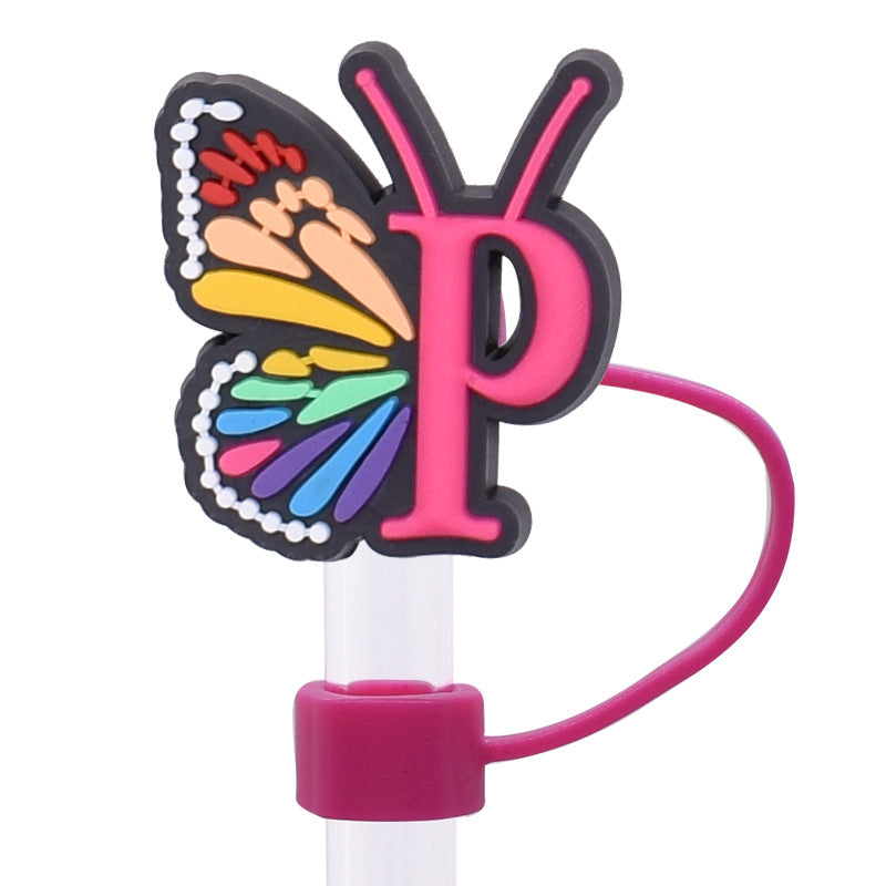 Wholesale  Random 100pcs/pack   Butterfly letter dustproof straw cover  Straw Tube Cap