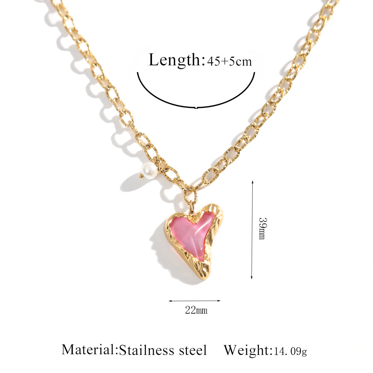 Wholesale Red heart shape pendant stainless steel necklace