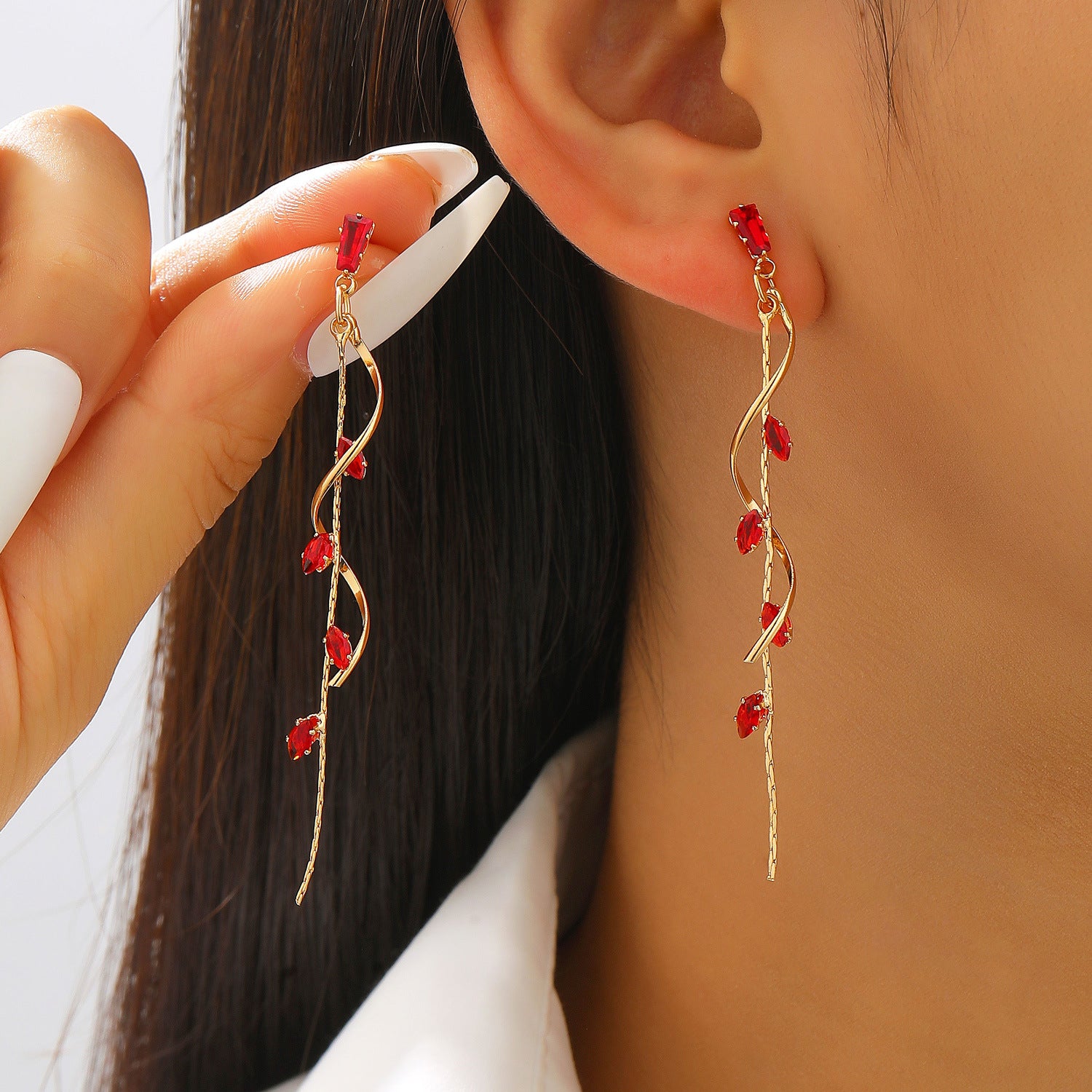Wholesale French Style Geometric Twisted Zircon Long Tassel Earrings For Women Party Jewelry Accessory