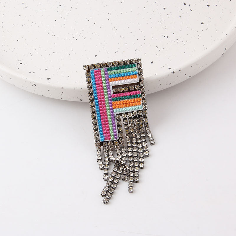 Wholesale Colorful Diamond Letter Tassel Brooch