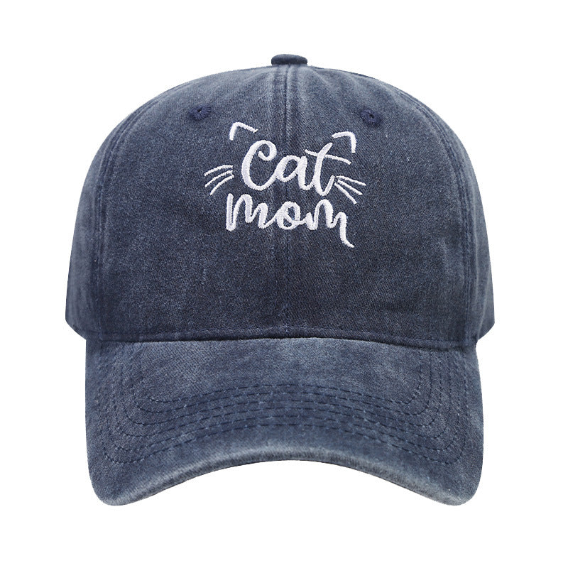 Wholesale Letters CAT MOM Embroidered Washed Baseball Cap