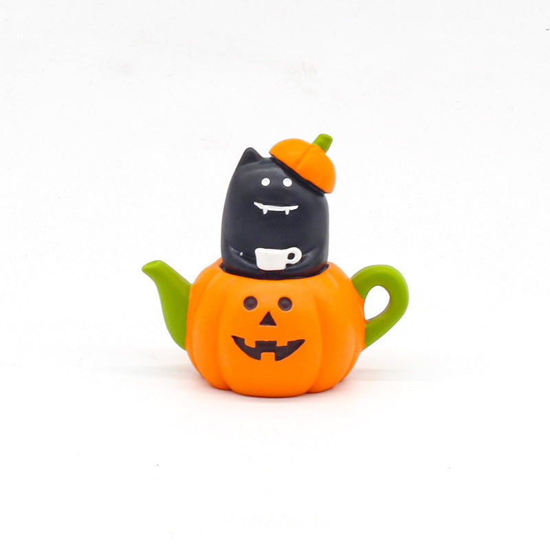 Wholesale  Themed Clown Cat Pumpkin Miniature Resin Scene Ornament For Home Decor Gift