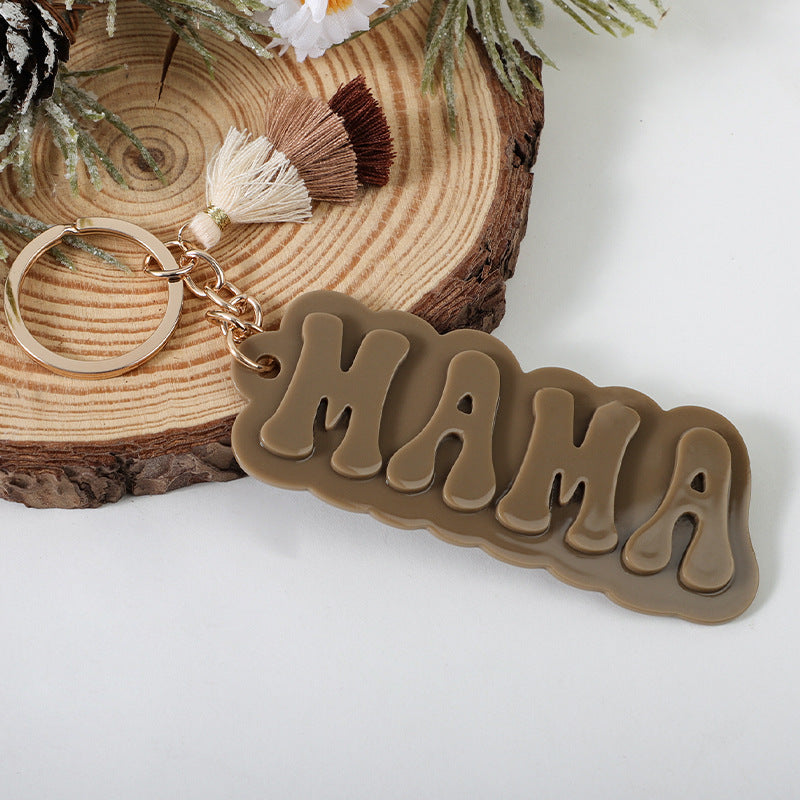 Wholesale  Acrylic MAMA Three-layer Tassel Charm Keychain Key