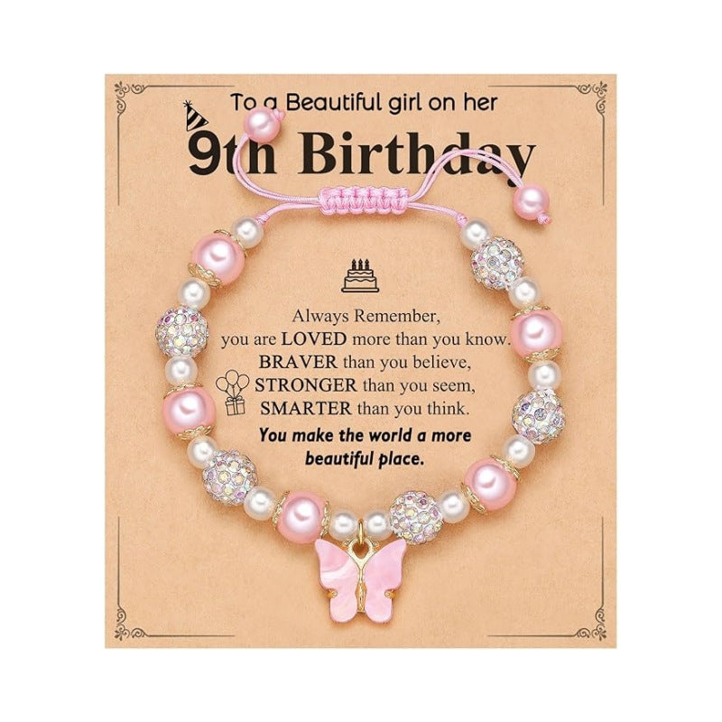 Wholesale Pink Pearl Bala Bead Butterfly Adjustable Weaving Bracelet