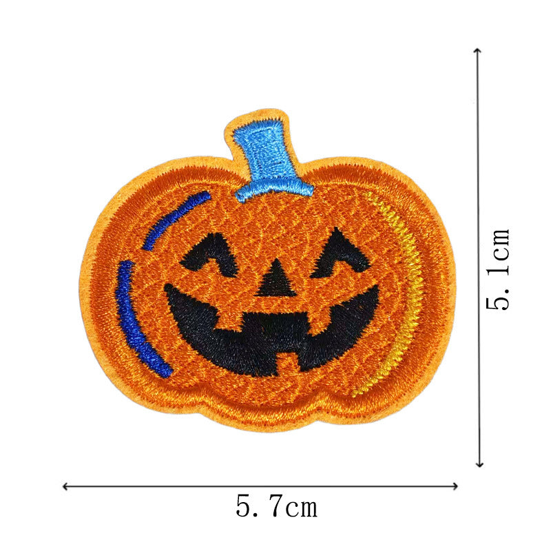 Wholesale  Embroidered Iron On Patches 9 Piece Set With Witch Pumpkin Cat Ghost Bat Designs For ets DIY Craft Supply Resale
