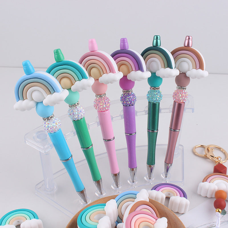 Wholesale Silicone Rainbow Bead Plastic Pen