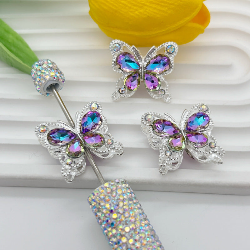 Wholesale 20pcs Heavy-duty alloy diamond double-sided crystal butterfly straight hole 3D Crystal Beads