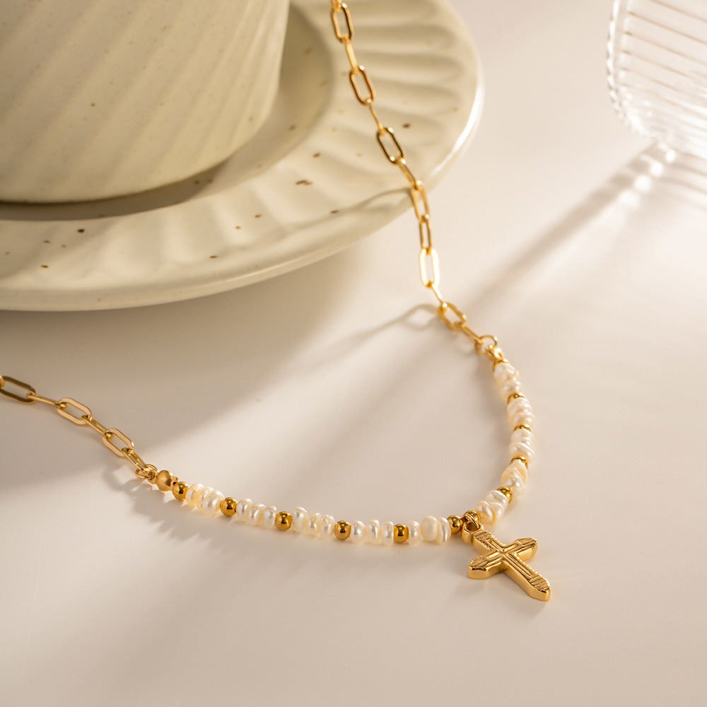 Wholesale 18K Gold Cross Pendant French INS Vintage Necklaces