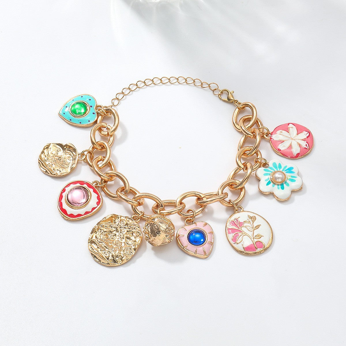 Wholesale Electroplated Alloy Bohemian Heart Flower Pendant Bracelet For Women Trendy Party Jewelry Accessory