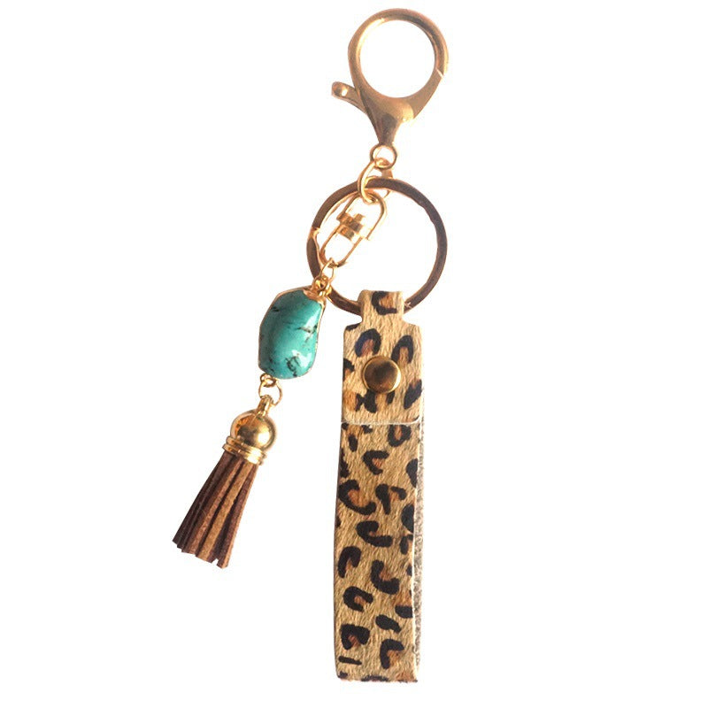 Llavero de estampado de leopar de vaca animal de cuero de cuero al por mayor
