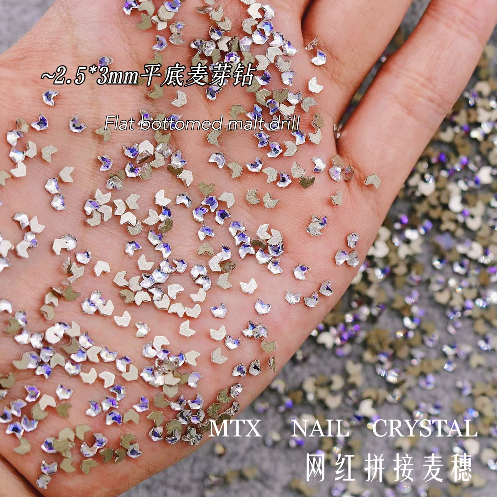 Wholesale 100pcs K9 Nail Art Wheat Germ Diamond Flat-bottomed Diamond Small Transparent White Wheat Ear Crystal Shaped Diamond Nail Art Accessories