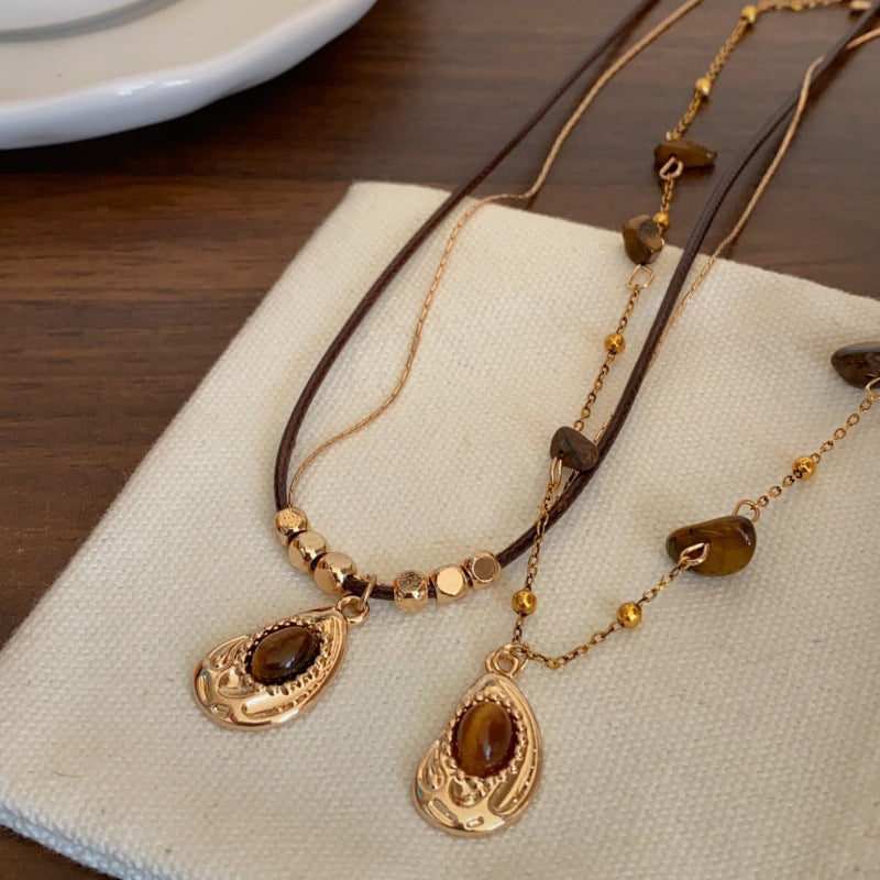 Wholesale Star Tiger Eye Stone Double Layer Bohemian Style Exquisite Clavicle Chain Necklaces