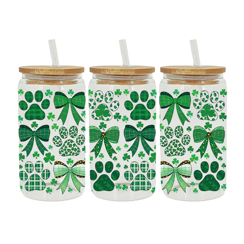 Wholesale Green Cartoon Bow 16oz Cup UV DTF Wraps