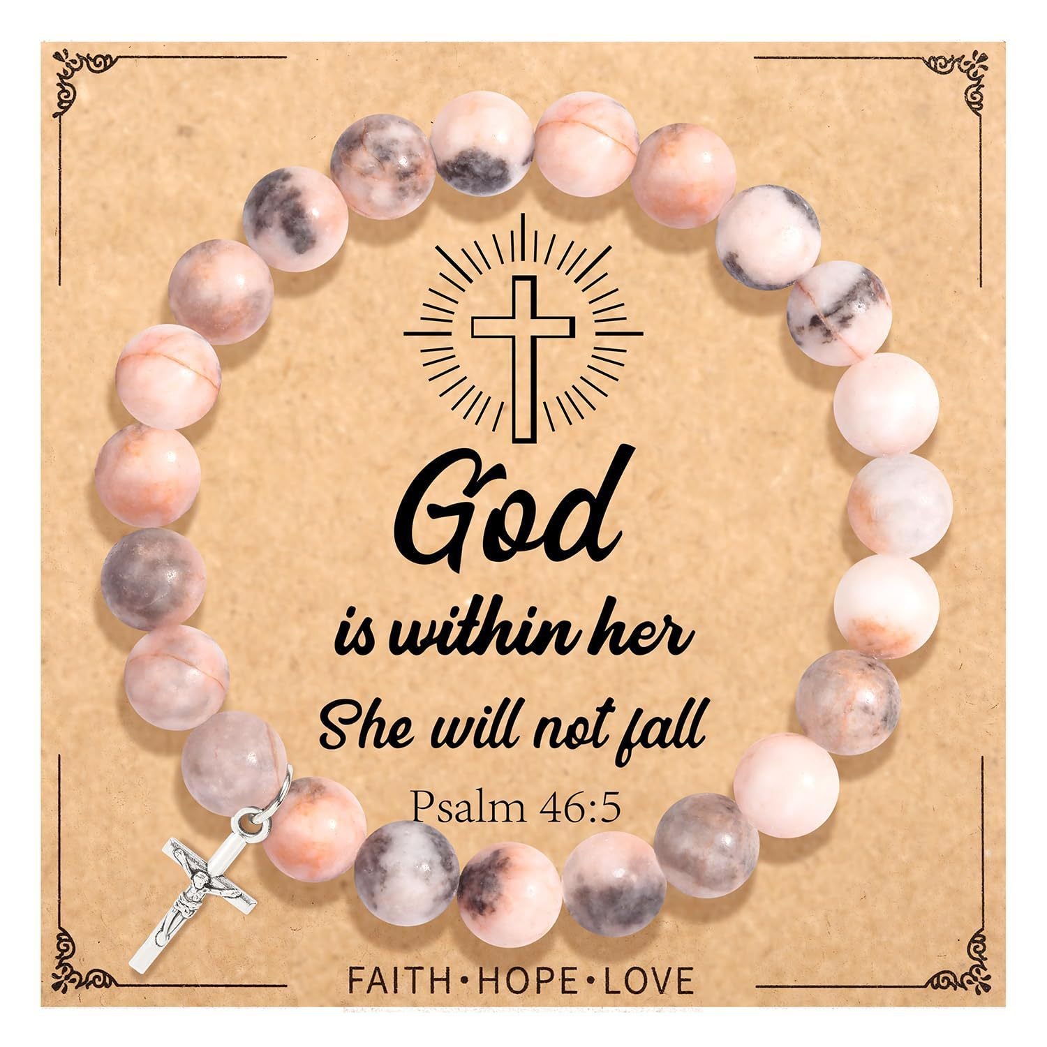 Wholesale Pink Zebra Stripe Amethyst Cross Bracelet
