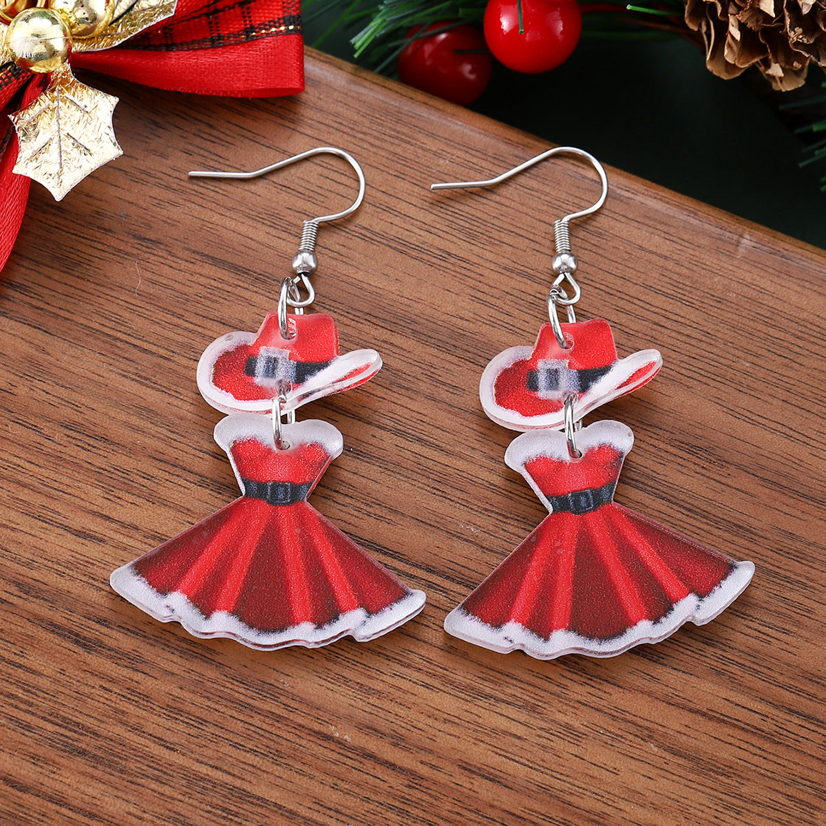 Wholesale Christmas hat Christmas dress  patchwork earrings