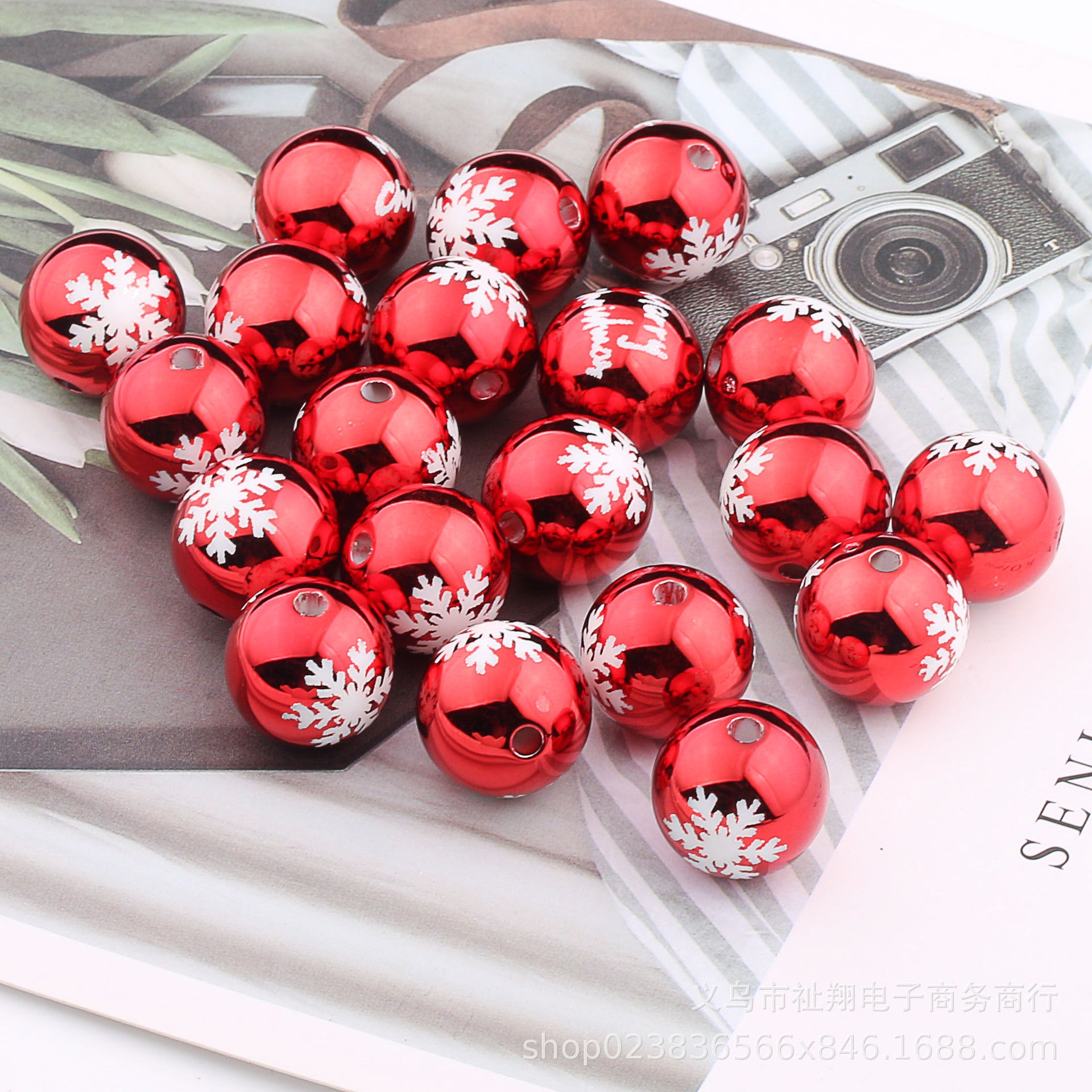 Wholesale 25pcs Christmas Series Acrylic Color Printed Round Beads Gold DIY Pumpkin Beads