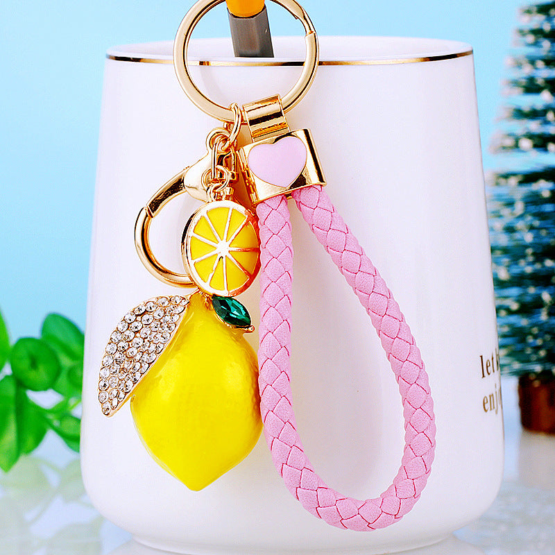 Wholesale Rhinestone Lemon Design Car Keychain Bag Charm Trendy Gift Accessory