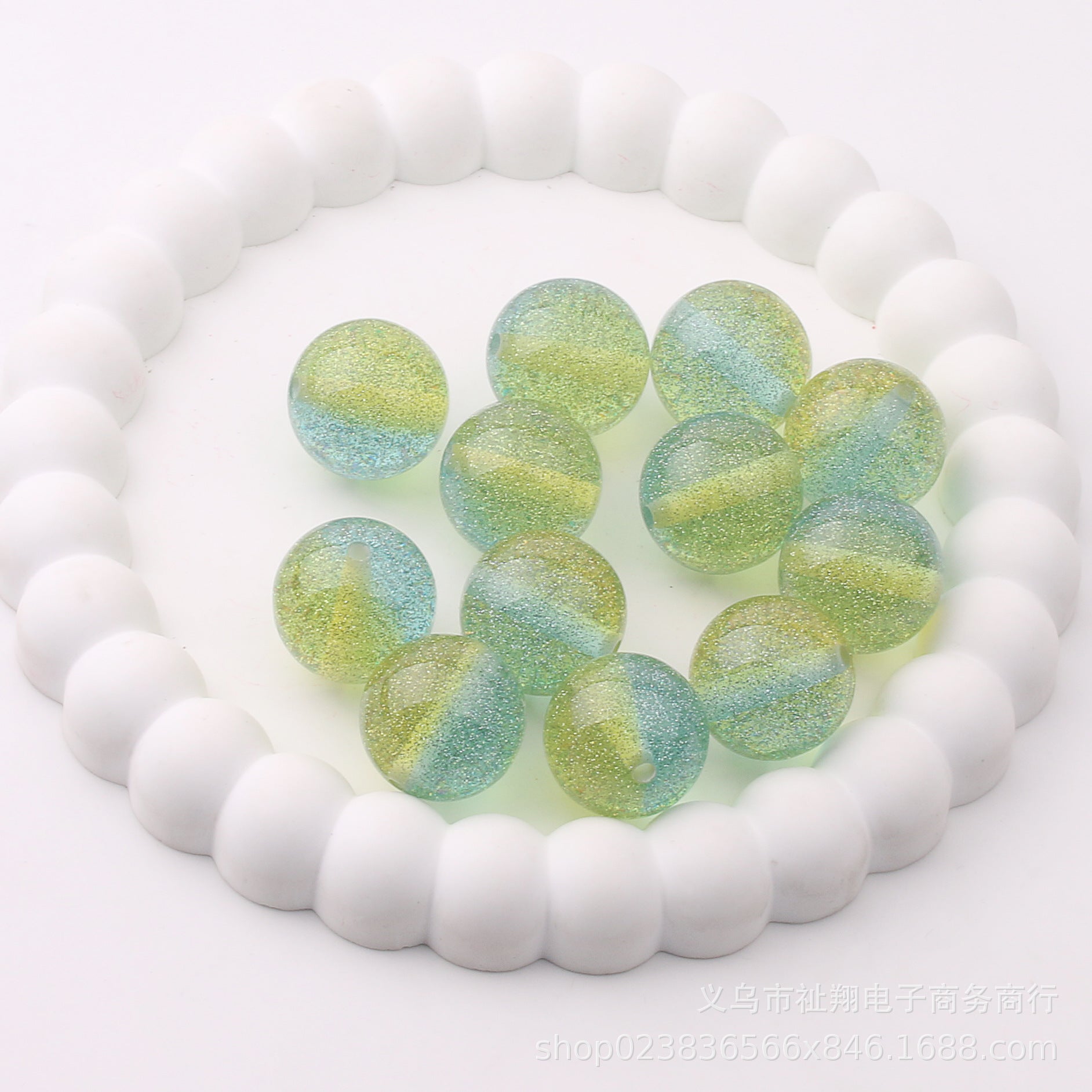 Wholesale 100pcs 20mm Fine Flash Two-color Diamond Sand Resin Straight Hole DIY Beads