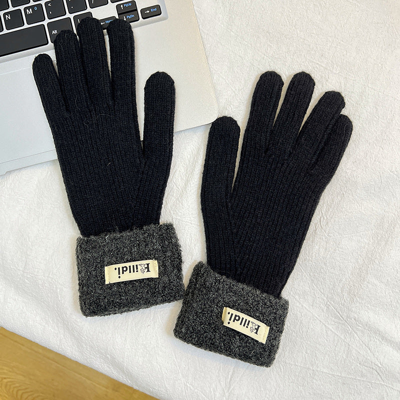 Wholesale Winter Thickened Warm Lambswool Knitted Splicing Gloves