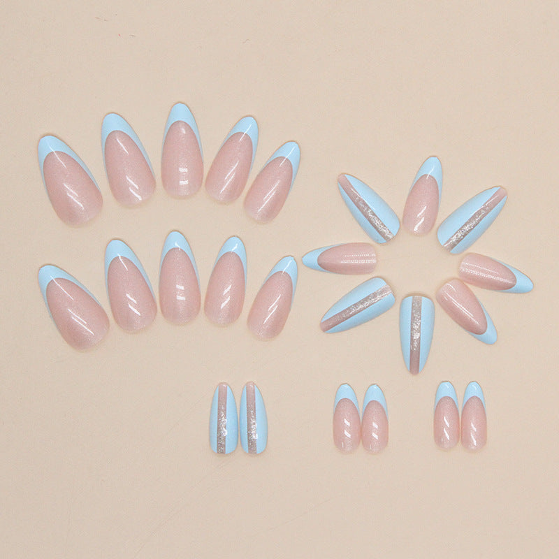 Wholesale Almond Nail Light Blue Nail Stickers
