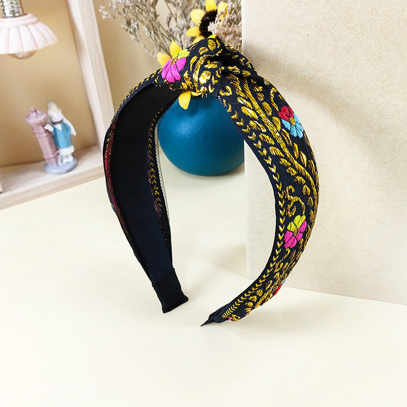 Wholesale Ethnic Style Embroidery Knot Fabric Hair Hoops