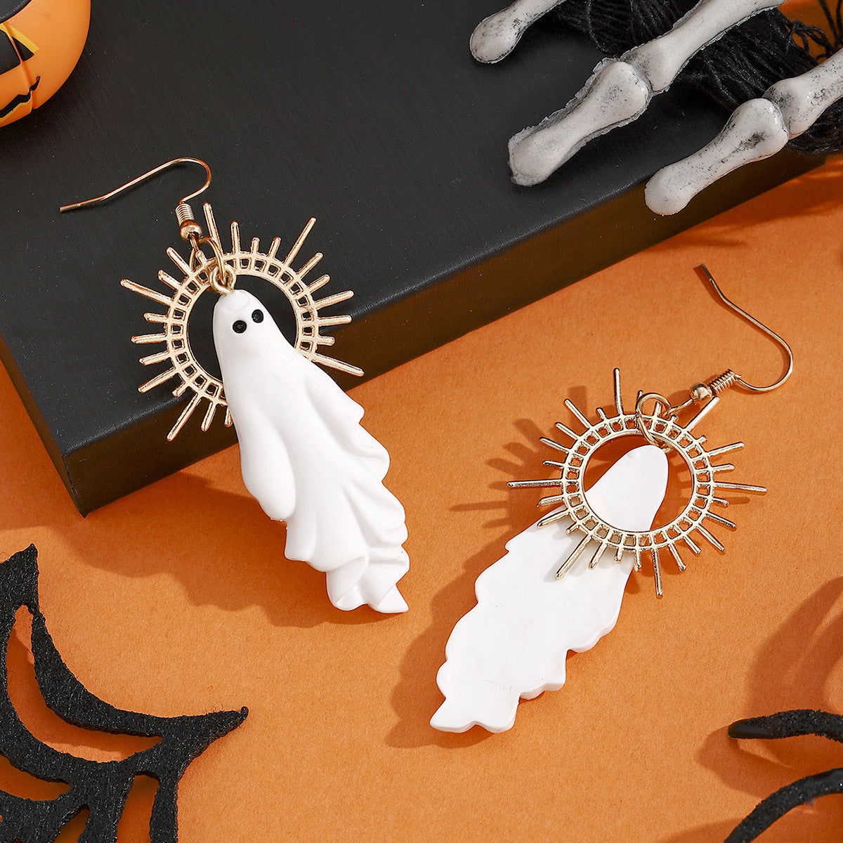 Vintage white ghost halo pendant earrings bohemian