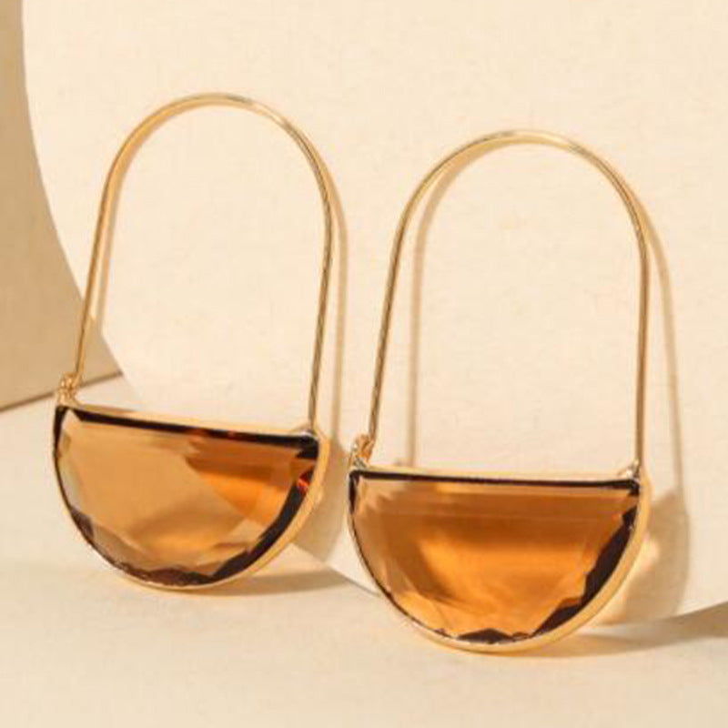 Wholesale Green semi circle inlaid semi precious gemstone earrings
