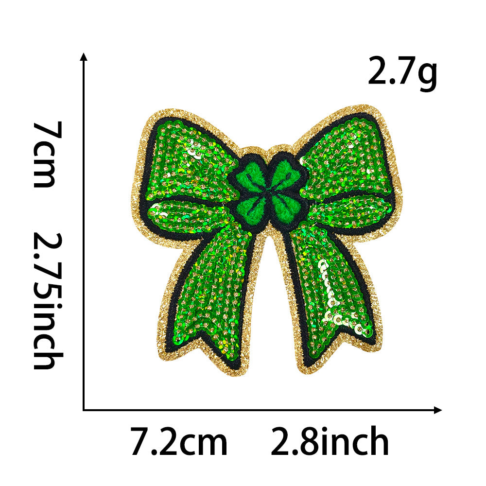 Wholesale  St. Patrick' s Day 3 Bowknots Green Series Sequin Embroidery DIY Patches