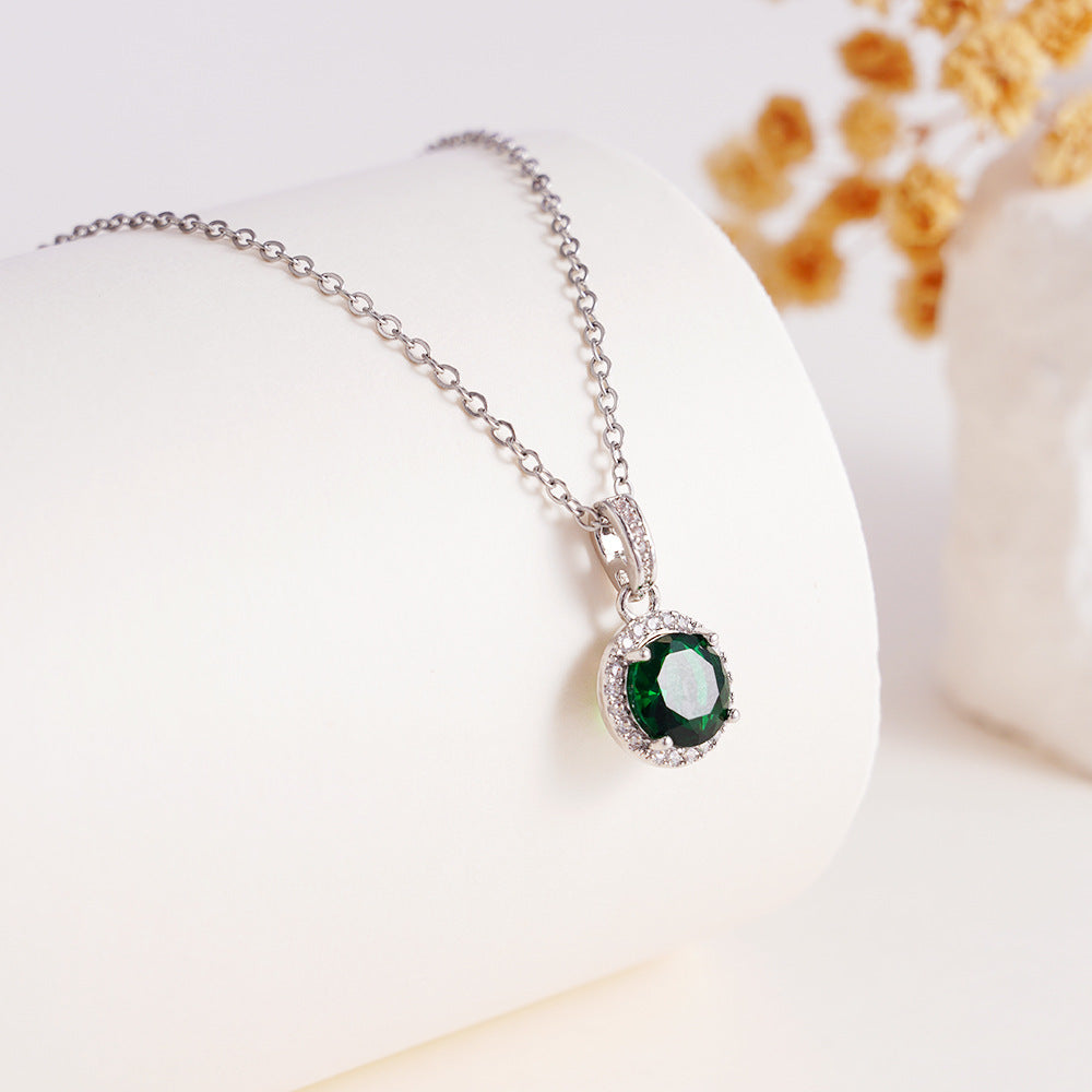 Wholesale Copper Inlaid with Zircon Geometric Round Necklace Stainless Steel Clavicle Chain Jewelry