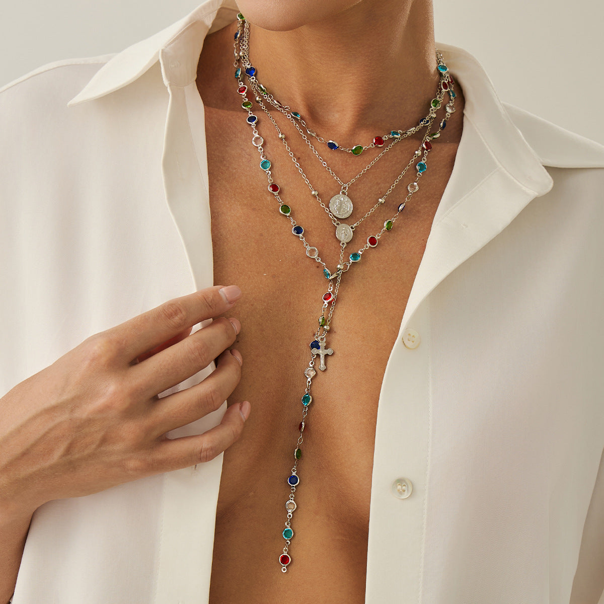 Wholesale Long necklace with diamond cross pendant